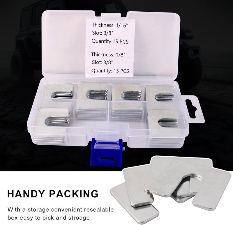 CHENACC 30Pcs Auto Body Fender Alignment Shim 1/16" & 1/8" Thick- 3/8" Slot Automotive Alignment Shim Assortment Kit - Image 5